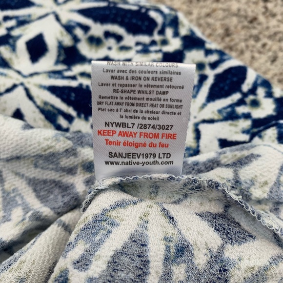 Adult Native Youth Boxy Crop Top in blue & white kaleidoscope pattern - Picture 8 of 10